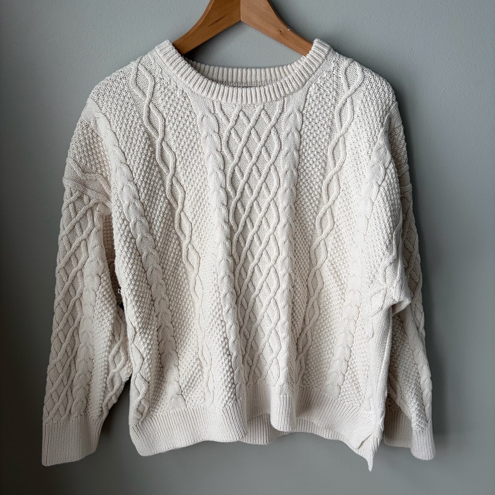 J. Crew Cream Cable Knit Crewneck Sweater